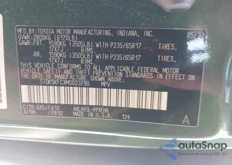 2021 Toyota Sienna Le из США, поврежденный, VIN 5TDKSKFCXMS023790